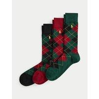 Pack of 3 Pairs of Crew Socks in Argyle Knit