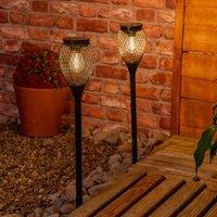 Set of 2 Solar Powered Outdoor Metal Cage Garden Spike Lights