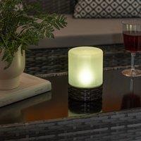 Solar Powered Outdoor Rattan Table Lamp with Frosted Glass Shade