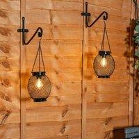 Set of 2 Solar Powered Outdoor Mesh Metal Lanterns