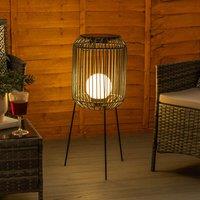 Solar Powered Outdoor Rattan Squat Tripod Floor Lamp