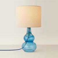 Bubble Glass Table Lamp with Linen Shade