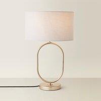 Brushed Chrome Oval Table Lamp with Drum Shade