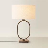 Matte Black Oval Table Lamp with Boucle Drum Shade