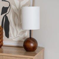 Walnut Wood Ball Table Lamp with Tall Linen Shade