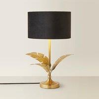 Gold Palm Leaf Table Lamp with Velvet Drum Shade