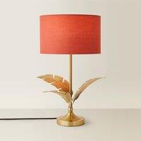 Gold Palm Leaf Table Lamp with Fabric Drum Shade