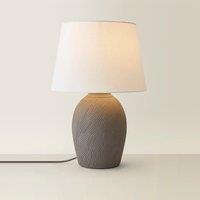 Etched Large Hand Finished Ceramic Table Lamp with Linen Tapered Shade