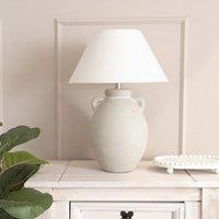 Stoneware Ceramic Vase Table Lamp with Linen Tapered Shade