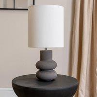 Stacked Abstract Ceramic Table Lamp with Tall Linen Drum Shade