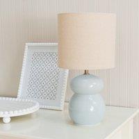 Glazed Ceramic Table Lamp with Natural Linen Shade