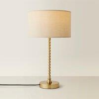 Brushed Gold Bobble Table Lamp with Fabric Drum Shade