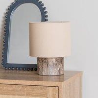Dark Marble Effect Table Lamp with Natural Linen Lamp Shade