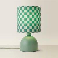 Moss Green Table Lamp with Green Checkerboard Shade