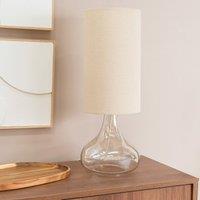 Glass Teardrop Squat Table Lamp with Tall Linen Shade
