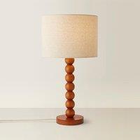 Walnut Wood Bobbin Table Lamp with Linen Drum Shade