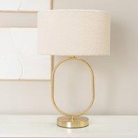 Brushed Gold Oval Table Lamp with Boucle Drum Shade