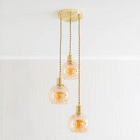Amber Glass Globe 3-Drop Cluster Ceiling Pendant Light