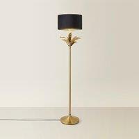 Gold Palm Leaf Floor Lamp with Velvet Drum Shade