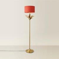 Gold Palm Leaf Floor Lamp with Fabric Drum Shade