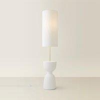 Ceramic Table Base Midi Floor Lamp with Tall Linen Shade