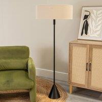 Black Wood Single Stem Triangle Floor Lamp with Linen Squat Shade