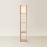 Wood Shelving Square Floor Lamp with Pastel Fabric Shade