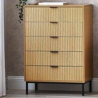 Gia Slatted Oak 5 Drawer Chest