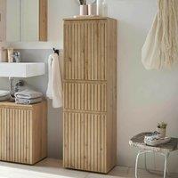 Tomas Slatted Wood 2 Door & 1 Drawer Narrow Cabinet