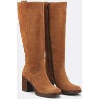 Suede Heeled Calf Boots with Square Toe