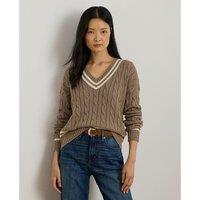 V-Neck Cable Knit Jumper with Long Sleeves