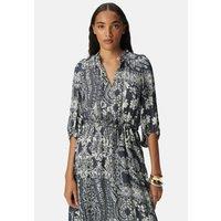 Printed Flared Midi Dress with Elbow-Length Sleeves