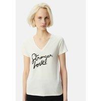 V-Neck T-Shirt with Slogan and Short Sleeves