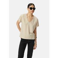 Iridescent Linen/Viscose V-Neck T-Shirt with Short Sleeves