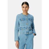 Denim Jacket with Crew Neck and Long Sleeves
