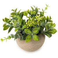 12cm Artificial Herb Plant in Paper-Mach Style Vase