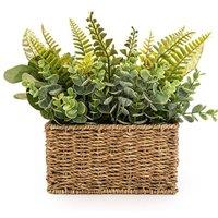 30cm Artificial Green Ferns in Seagrass Basket