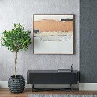 100x100cm White and Terracotta Abstract Square Canvas with Oak Effect Frame