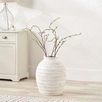 49cm White Wash Fibrestone Decorative Ribbed Vase