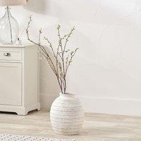 38cm White Wash Fibrestone Decorative Ribbed Vase