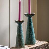 Set of 2 Porto Glazed Ceramic Candle Sticks