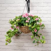80cm Artificial Pink Geranium Hanging Basket
