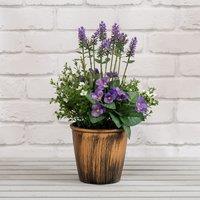 41cm Artificial Mixed Lavender & Pansy in Wood Effect Pot