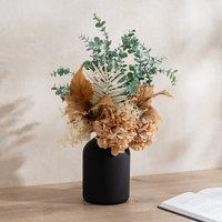 48cm Artificial Dry-Look Hydrangea and Eucalyptus Bouquet in Black Vase