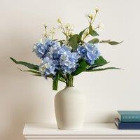 50cm Artificial Blue Hydrangea Bouquet in Off-White Vase