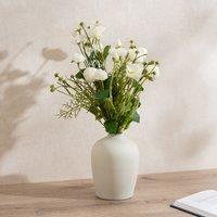 45cm Artificial White Poppy, Rose, and Cosmo Bouquet in Off-White Vase