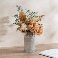 48cm Artificial Dry-Look Hydrangea and Eucalyptus Bouquet in Churn Vase