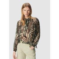 Zebra Print Blouse with Tie Neck and Long Sleeves