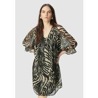 3/4 Length Sleeve Mini Dress with V-Neck in Zebra Print