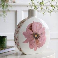 Medium Oriental Floral Round Vase in White/Pink